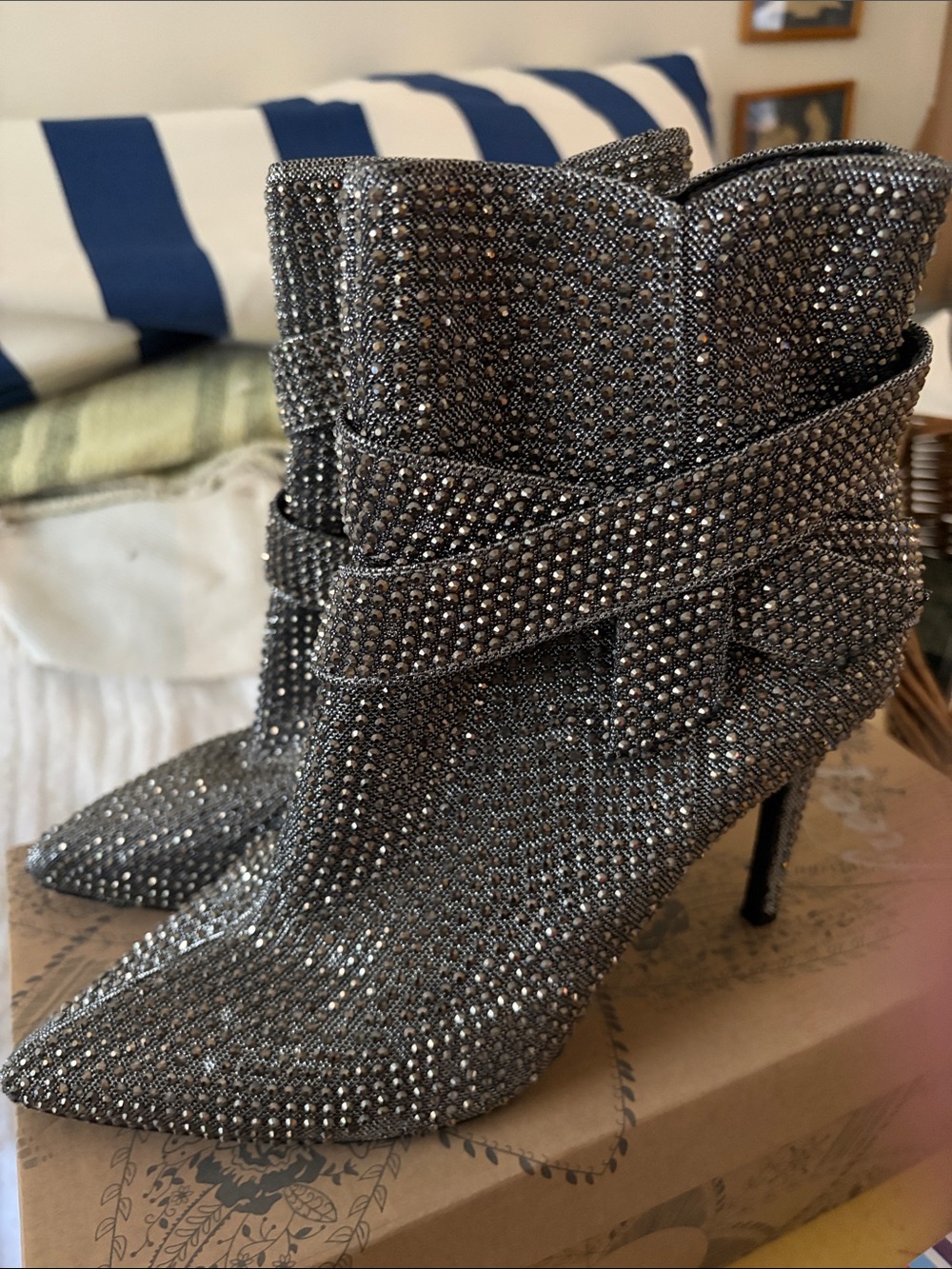 Gianni Bini Silver Crystal Pointed Toe Ankle Boots